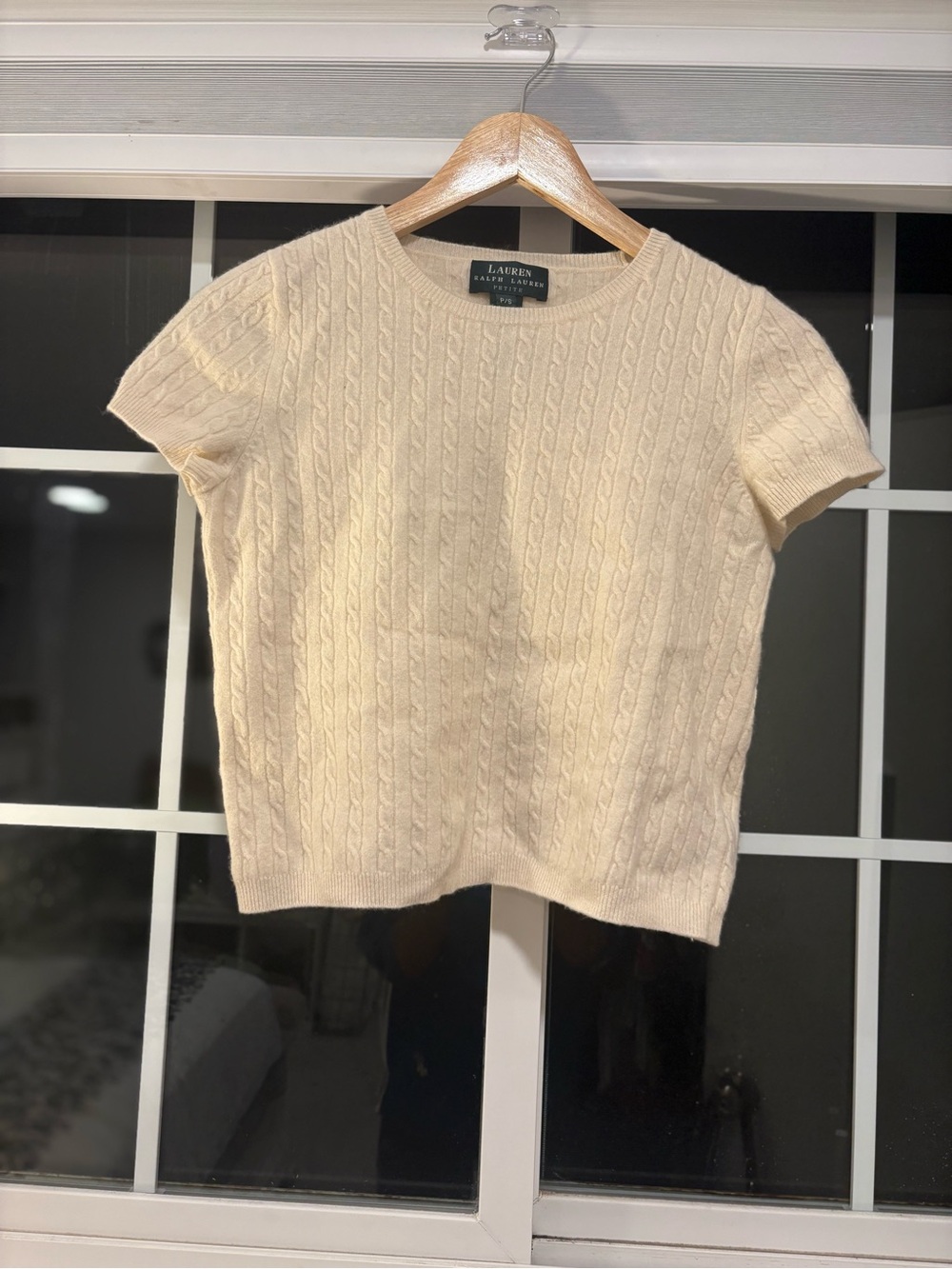 Lauren Ralph Lauren Cream Cable-Knit Short Sleeve Sweater Top